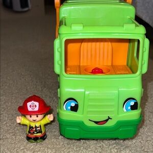 Fisher-Price Green and Orange Toy Truck with Firefighter Figure